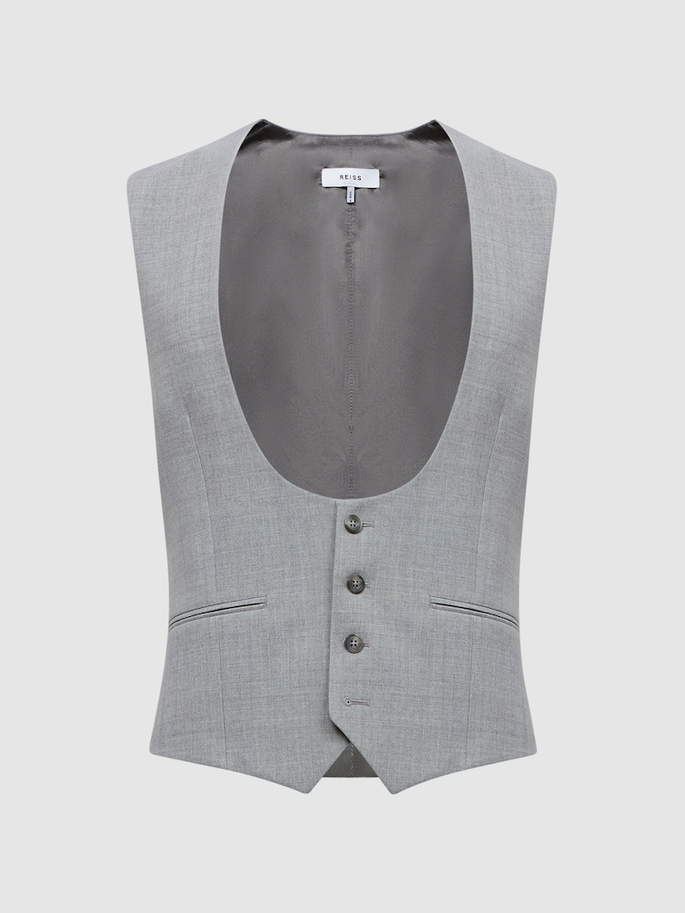 Reiss Soft Grey Arrow Slim Fit Wool Blend Waistcoat - Image 2 of 5
