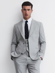 Reiss Soft Grey Arrow Slim Fit Wool Blend Waistcoat - Image 4 of 5