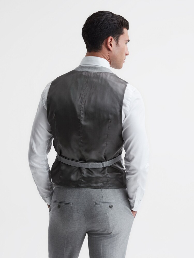Reiss Soft Grey Arrow Slim Fit Wool Blend Waistcoat - Image 5 of 5