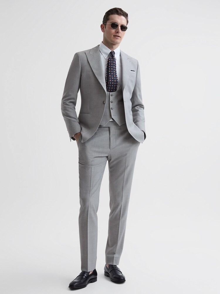 Reiss Soft Grey Arrow Slim Fit Wool Blend Waistcoat - Image 7 of 7