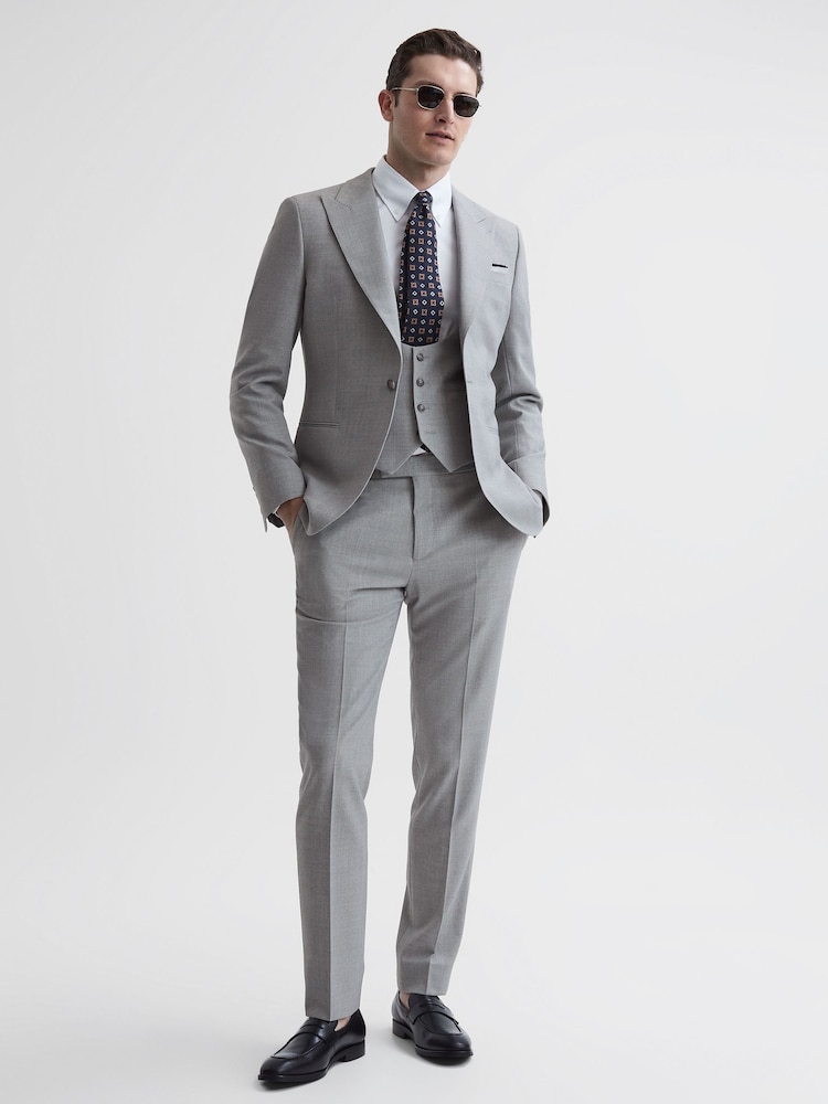 Reiss Soft Grey Arrow Slim Fit Wool Blend Waistcoat - Image 7 of 7 Reiss Soft Grey Arrow Slim Fit Wool Blend Waistcoat - Image 7 of 7