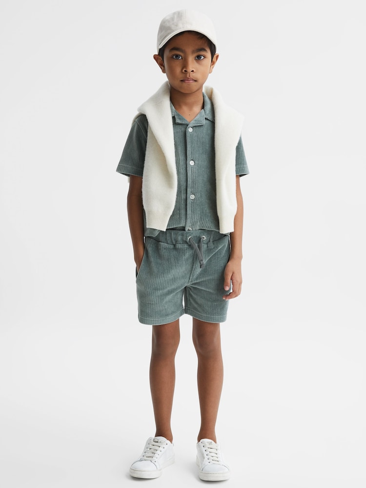 Reiss Sage Tortuga Senior Ribbed Chenille Drawstring Shorts - Image 1 of 5