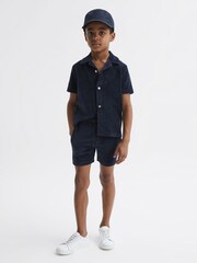 Reiss Navy Tortuga Senior Ribbed Chenille Drawstring Shorts - Image 1 of 6