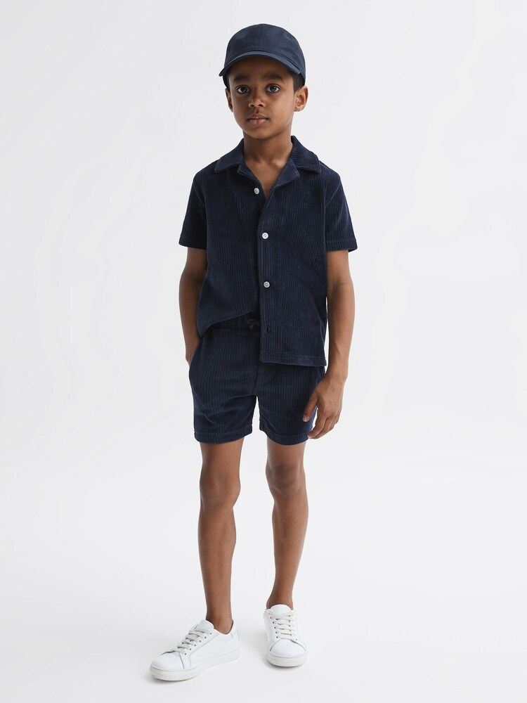 Reiss Navy Tortuga Senior Ribbed Chenille Drawstring Shorts - Image 1 of 6