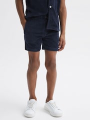 Reiss Navy Tortuga Junior Ribbed Chenille Drawstring Shorts - Image 1 of 6