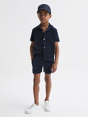Reiss Navy Tortuga Junior Ribbed Chenille Drawstring Shorts - Image 3 of 6