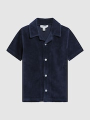 Reiss Navy Santal Senior Cuban Collar Ribbed Textured Shirt - Image 2 of 6