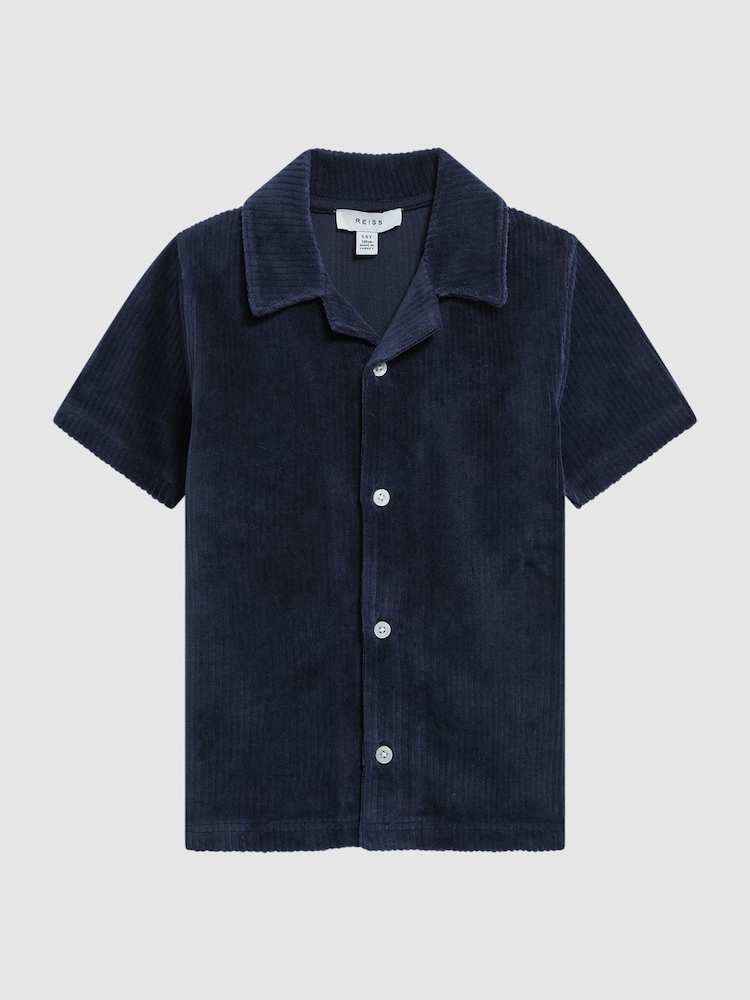 Reiss Navy Santal Senior Cuban Collar Ribbed Textured Shirt - Image 2 of 6