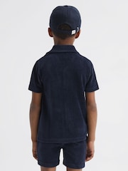 Reiss Navy Santal Senior Cuban Collar Ribbed Textured Shirt - Image 5 of 6