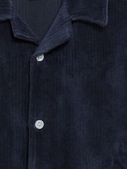Reiss Navy Santal Senior Cuban Collar Ribbed Textured Shirt - Image 6 of 6