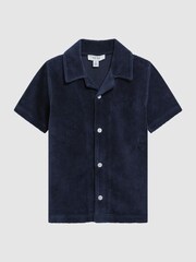 Reiss Navy Santal Junior Cuban Collar Ribbed Textured Shirt - Image 2 of 6