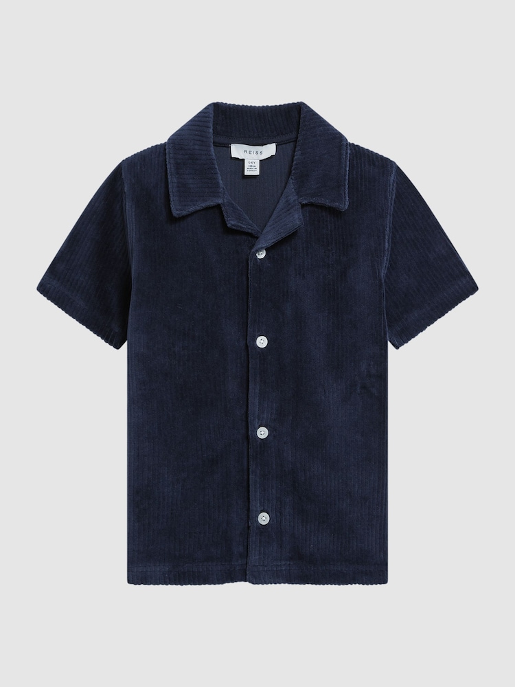 Reiss Navy Santal Junior Cuban Collar Ribbed Textured Shirt - Image 2 of 6