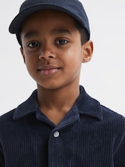 Reiss Navy Santal Junior Cuban Collar Ribbed Textured Shirt - Image 4 of 6
