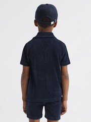 Reiss Navy Santal Junior Cuban Collar Ribbed Textured Shirt - Image 5 of 6