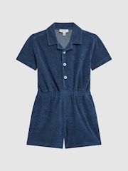 Reiss Cobalt Blue Hooplar Relaxed Fit Towelling Jumpsuit - Image 2 of 8
