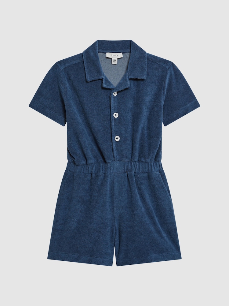 Reiss Cobalt Blue Hooplar Relaxed Fit Towelling Jumpsuit - Image 2 of 8