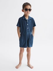 Reiss Cobalt Blue Hooplar Relaxed Fit Towelling Jumpsuit - Image 3 of 8
