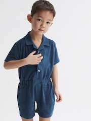 Reiss Cobalt Blue Hooplar Relaxed Fit Towelling Jumpsuit - Image 6 of 8