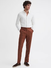 Reiss Tobacco Kin Slim Fit Linen Trousers - Image 1 of 5