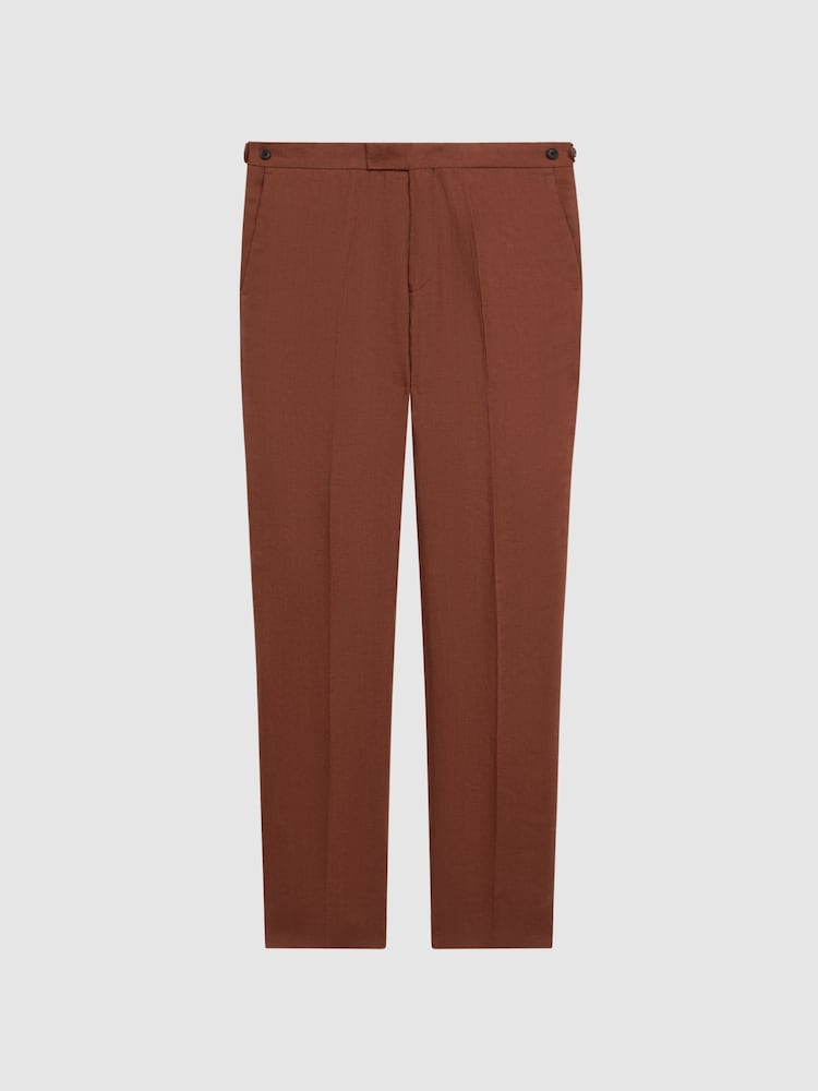 Reiss Tobacco Kin Slim Fit Linen Trousers - Image 2 of 5