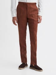 Reiss Tobacco Kin Slim Fit Linen Trousers - Image 4 of 5