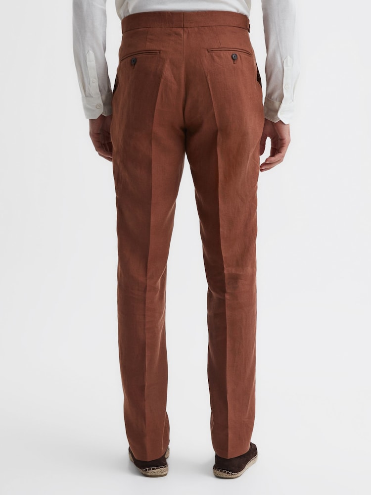 Reiss Tobacco Kin Slim Fit Linen Trousers - Image 5 of 5