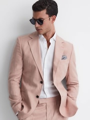 Reiss Blush Kin Slim Fit Single Breasted Linen Blazer - Image 1 of 7