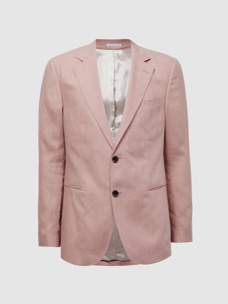 Reiss Blush Kin Slim Fit Single Breasted Linen Blazer - Image 2 of 7