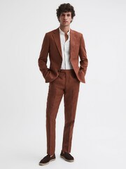 Reiss Tobacco Kin Slim Fit Single Breasted Linen Blazer - Image 11 of 14