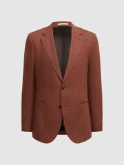 Reiss Tobacco Kin Slim Fit Single Breasted Linen Blazer - Image 2 of 7