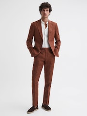 Reiss Tobacco Kin Slim Fit Single Breasted Linen Blazer - Image 3 of 7