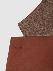 Reiss Tobacco Kin Slim Fit Single Breasted Linen Blazer - Image 7 of 7