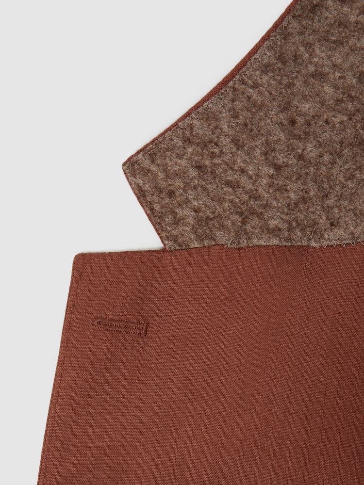 Reiss Tobacco Kin Slim Fit Single Breasted Linen Blazer - Image 7 of 7