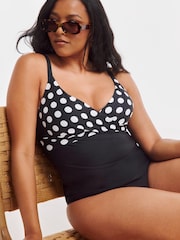 Figleaves Black Spot Tailor Underwired Twist Front Tummy Control Tankini Top - Image 3 of 4
