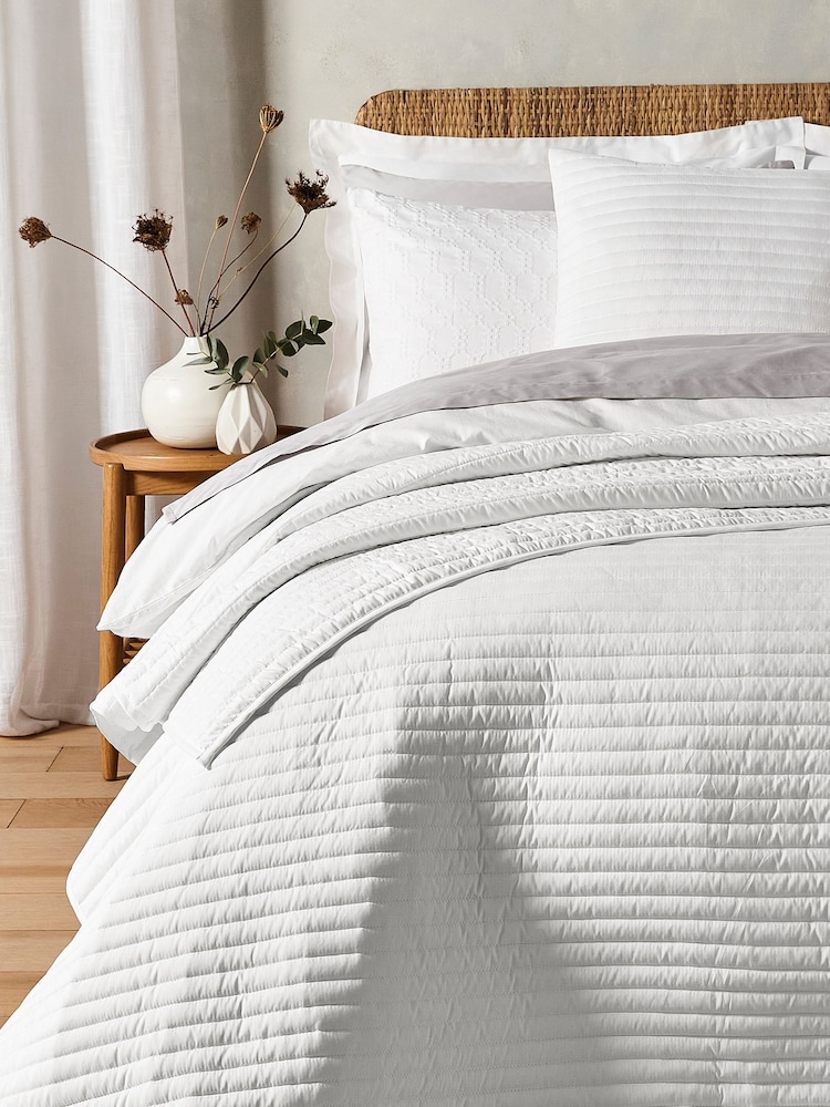 Bianca White Quilted Lines Bedspread - Image 1 of 3