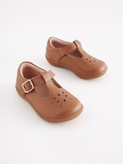 Tan Brown Leather Wide Fit (G) First Walker T-Bar Shoes - Image 1 of 5
