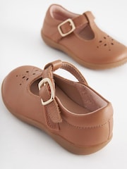 Tan Brown Leather Wide Fit (G) First Walker T-Bar Shoes - Image 4 of 5