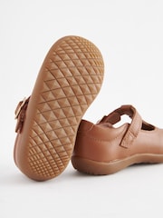Tan Brown Leather Wide Fit (G) First Walker T-Bar Shoes - Image 5 of 5