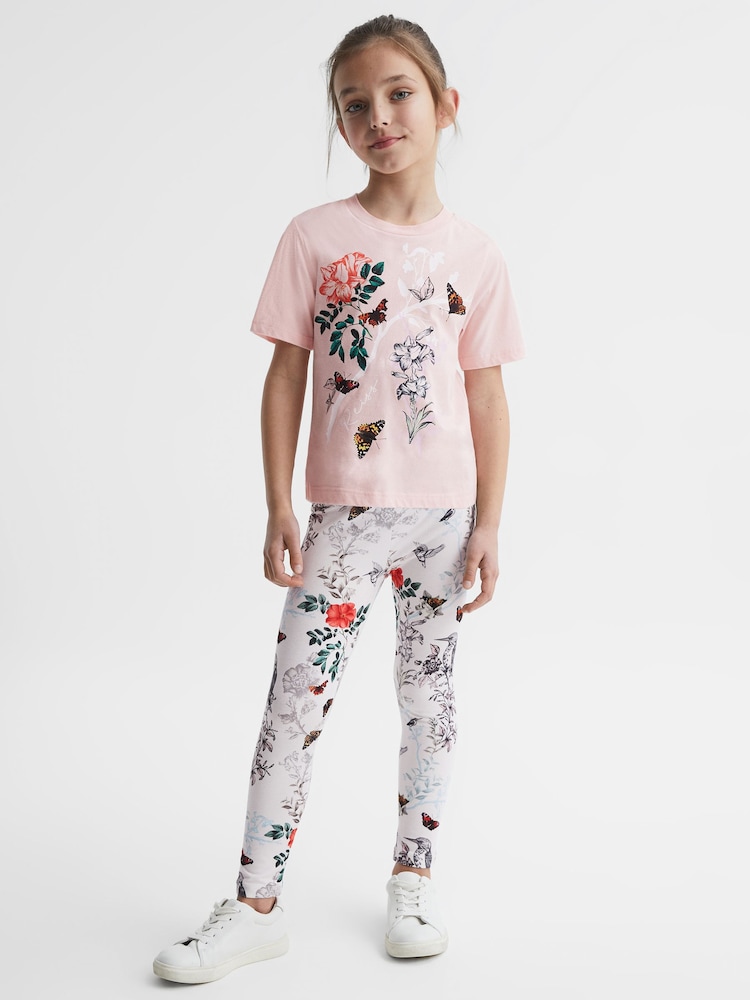Reiss Pink Mahlia Printed Set - T-Shirt and Leggings - Image 1 of 9