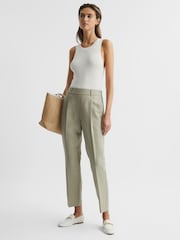 Reiss Khaki Shae Taper Tapered Linen Trousers - Image 1 of 6