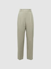 Reiss Khaki Shae Taper Tapered Linen Trousers - Image 2 of 6