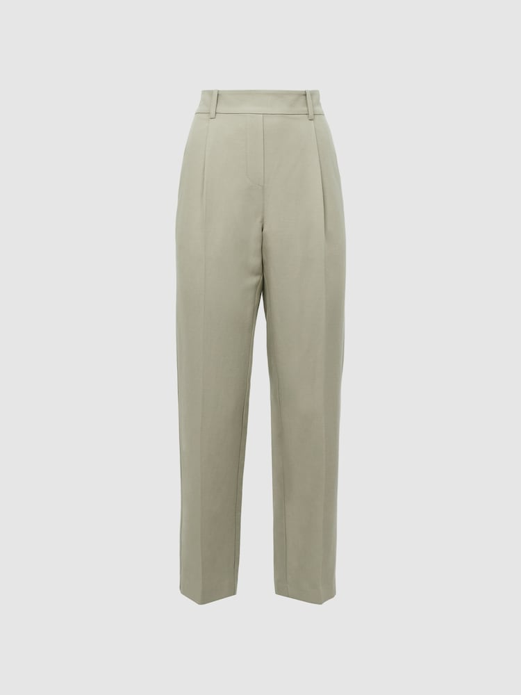 Reiss Khaki Shae Taper Tapered Linen Trousers - Image 2 of 6