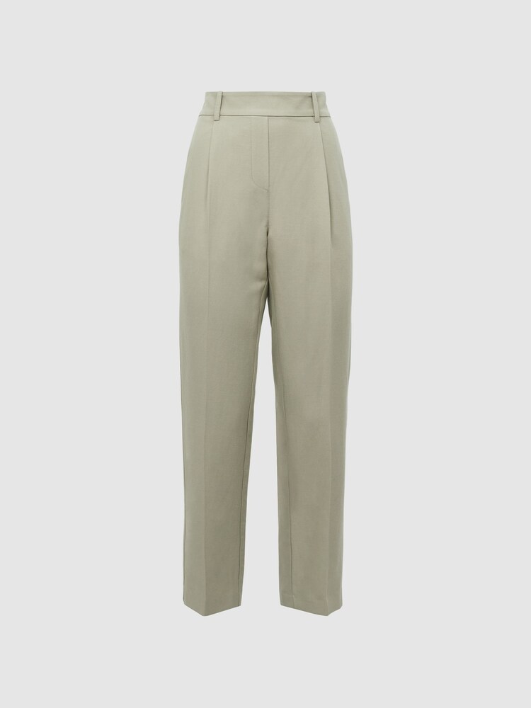Reiss Khaki Shae Taper Tapered Linen Trousers - Image 2 of 12 Reiss Khaki Shae Taper Tapered Linen Trousers - Image 2 of 12