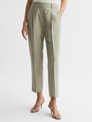 Reiss Khaki Shae Taper Tapered Linen Trousers - Image 3 of 6
