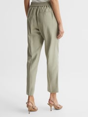Reiss Khaki Shae Taper Tapered Linen Trousers - Image 5 of 6