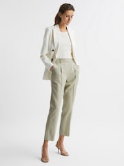 Reiss Khaki Shae Taper Tapered Linen Trousers - Image 6 of 6
