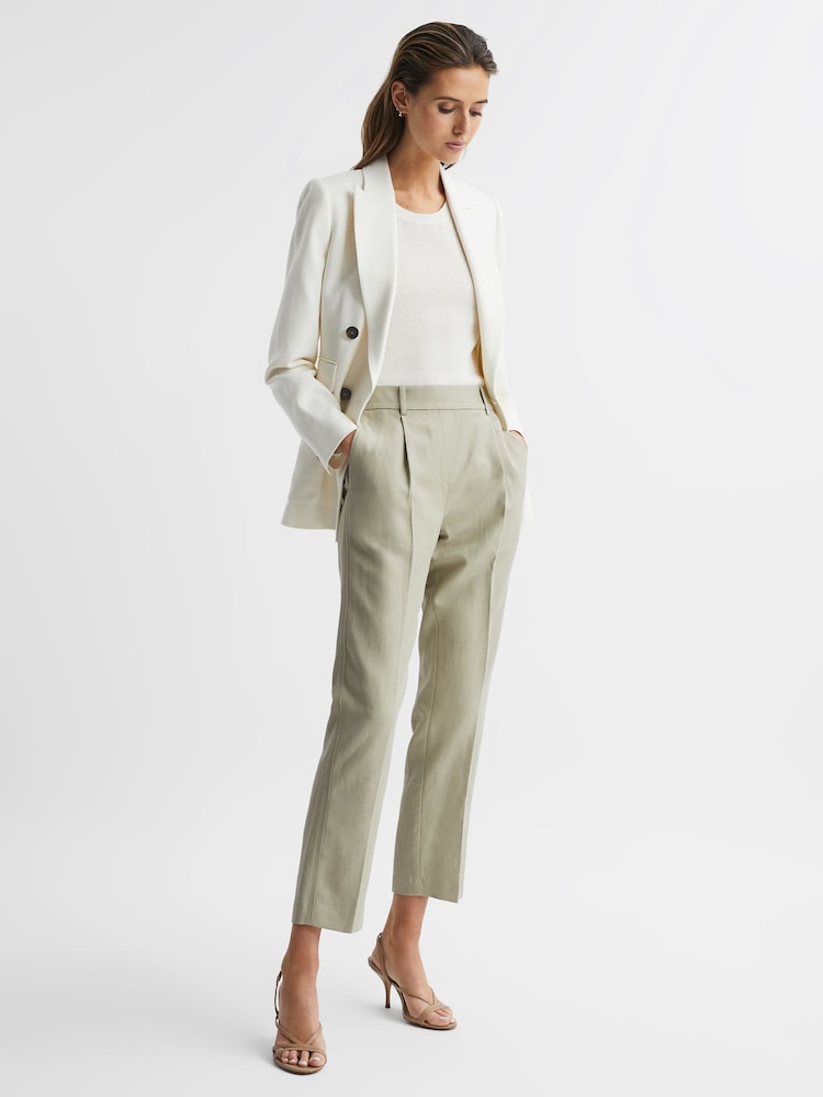 Reiss Khaki Shae Taper Tapered Linen Trousers - Image 6 of 6