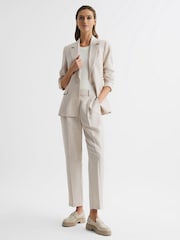 Reiss Oatmeal Shae Taper Tapered Linen Trousers - Image 1 of 6