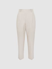 Reiss Oatmeal Shae Taper Tapered Linen Trousers - Image 2 of 6