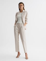 Reiss Oatmeal Shae Taper Tapered Linen Trousers - Image 3 of 6